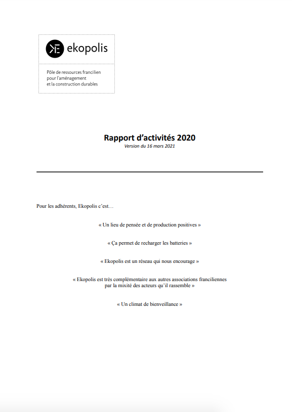Couverture rapport d'activités 2020 Ekopolis